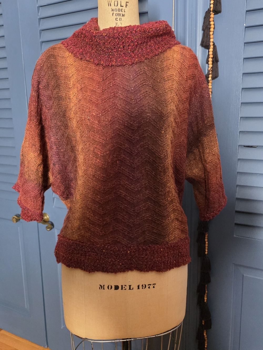 Dress Barn Ombre Chevron Turtleneck Sweater in Rust and Burgundy